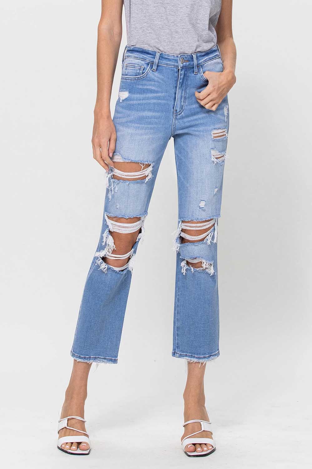 Super High Rise Distressed Crop Straight Jeans