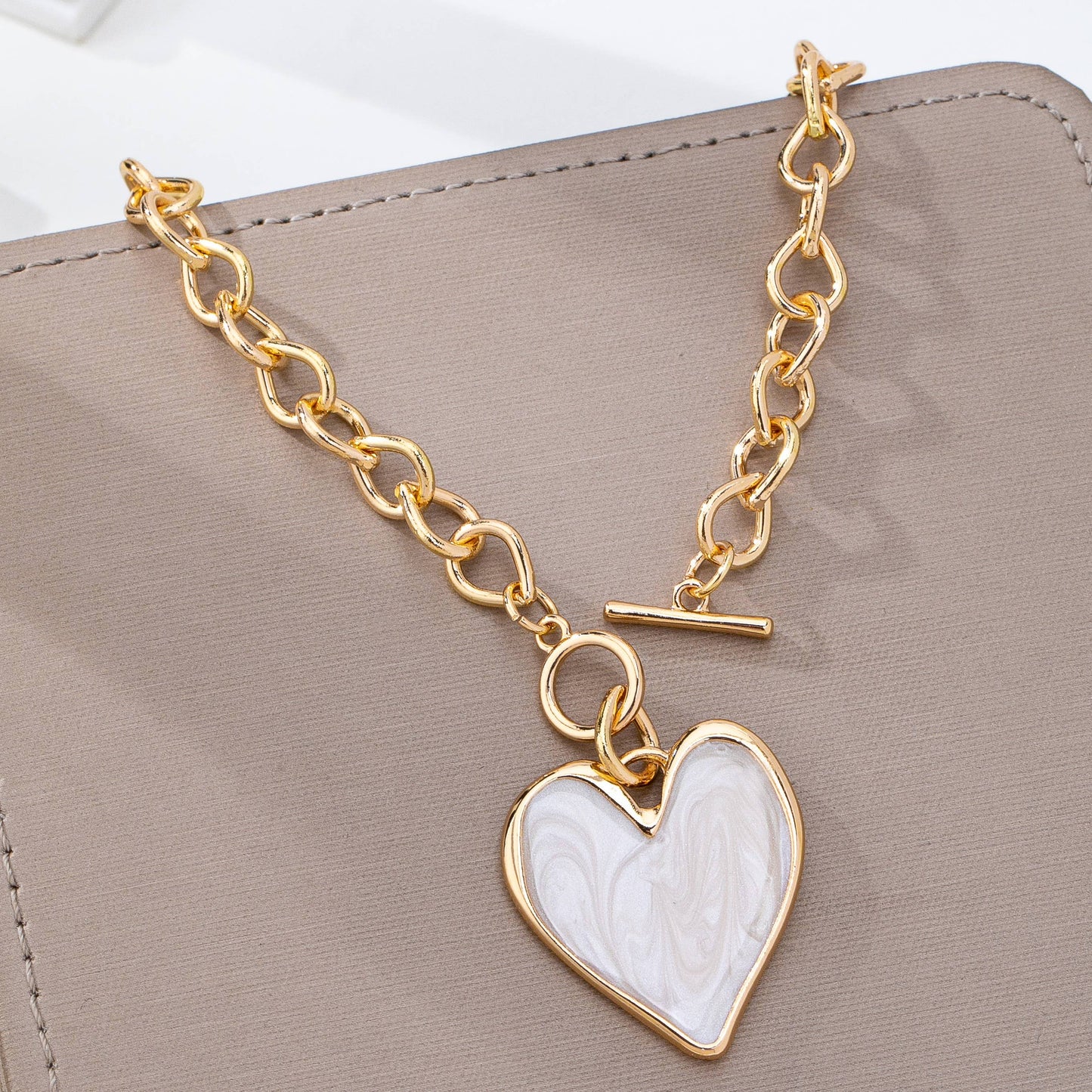 White Heart Toggle Necklace