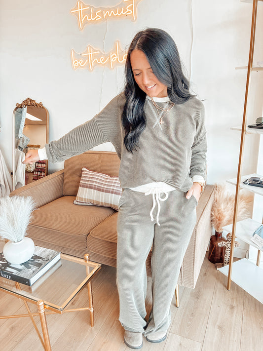 Busy Day Ribbed Set - Olive