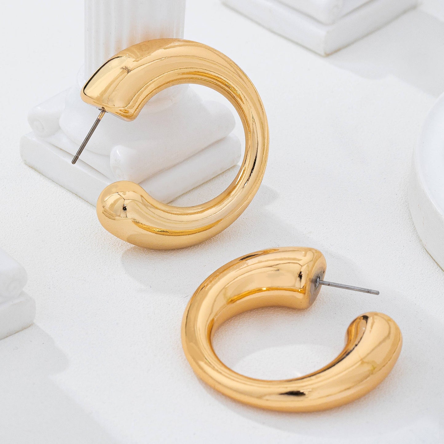 Bold Gold-Tone Chunky Tubular Open Hoop Earrings