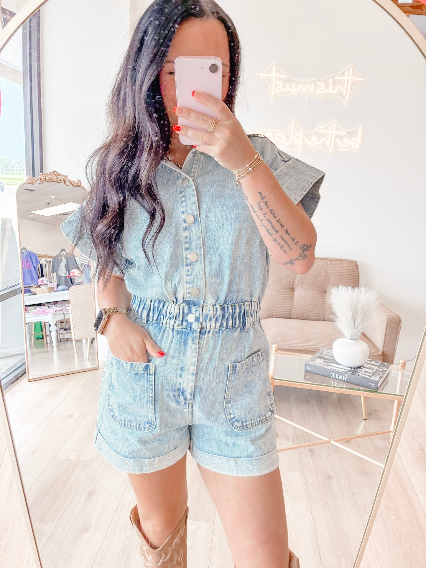 General Admission Denim Romper