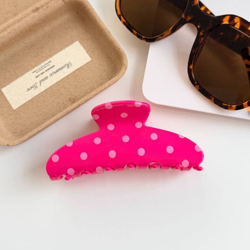 Retro Polka Dot Hair Claw  Fuchsia