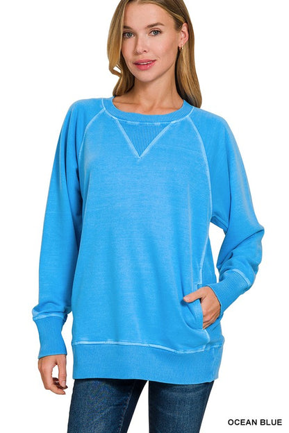 Pigment Dyed French Terry Pullover With Pockets