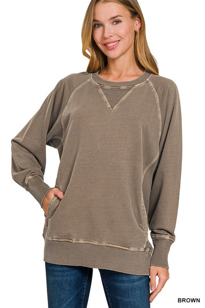 Pigment Dyed French Terry Pullover With Pockets
