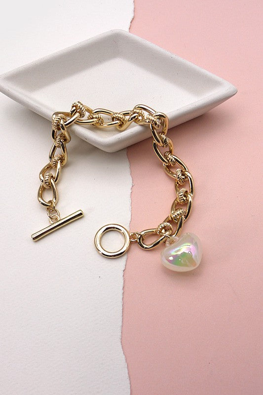Iridescent Heart Toggle Bracelet