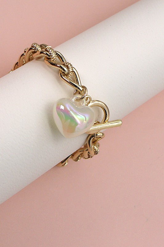Iridescent Heart Toggle Bracelet