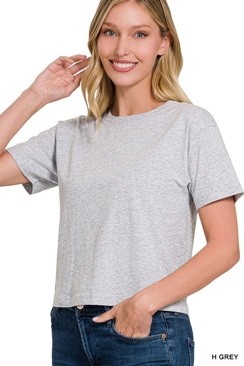 Cotton Crew Neck Short Sleeve Cropped T-shirt