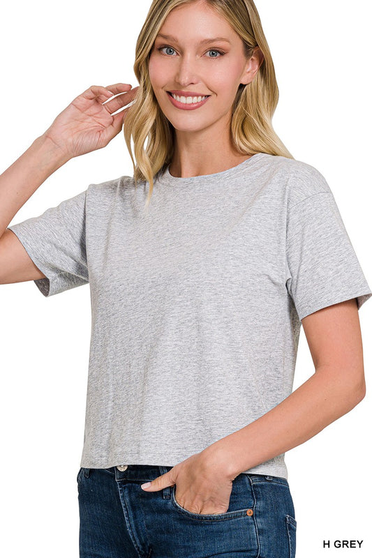 Cotton Crew Neck Short Sleeve Cropped T-shirt