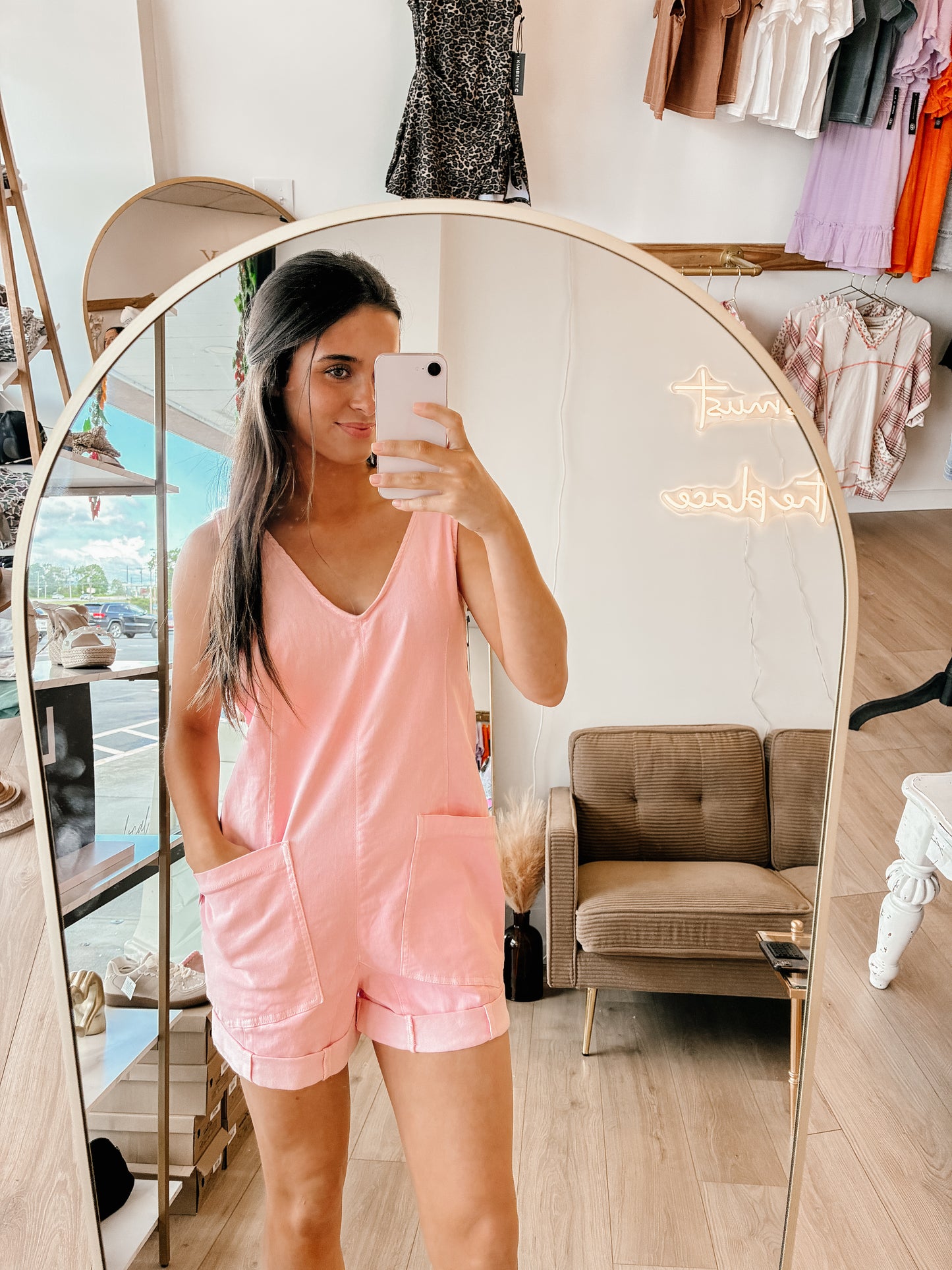 Washed Adjustable Strap Romper Denim With Pocket