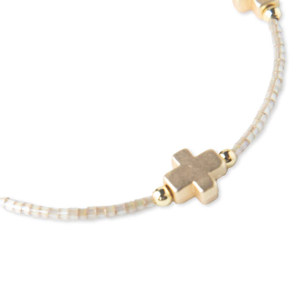 Faithful Cross Bangle w/ Matte Gold Crosses-Smoky Quartz