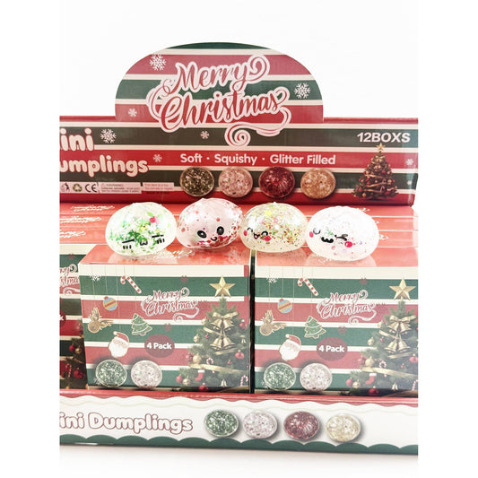 4pc Christmas Mini Dumpling Glitter Squishy Set