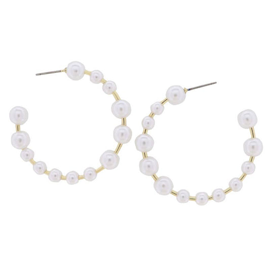 18K Gold Plated Multi Sized Pearl Hoop Earring