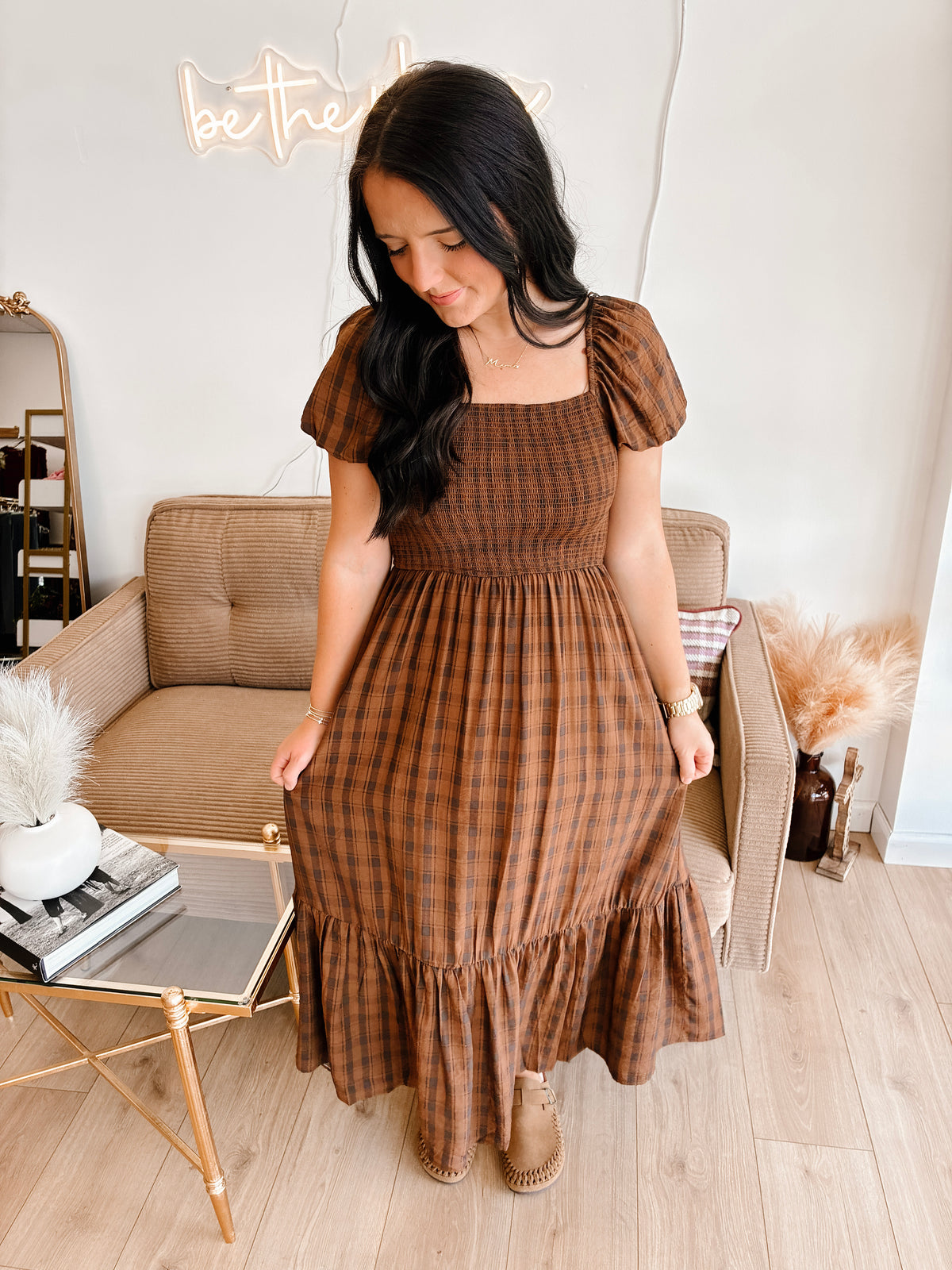 Apple Pickin' Midi Dress - Brown