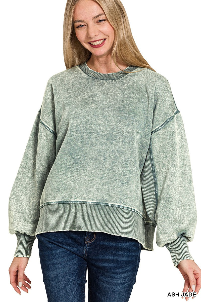 Acid Wash Fleece Oversized Pullover