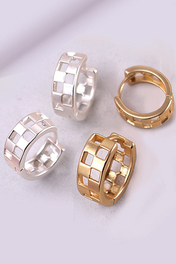 Mini Cutout Checker Hoop Huggie Earring
