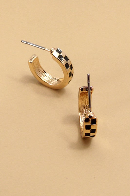 Mini Checker Hoop Huggie Earrings