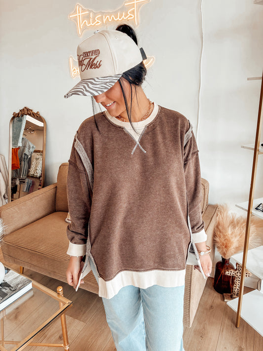 Laid Back Contrast Sweatshirt - Chocolate