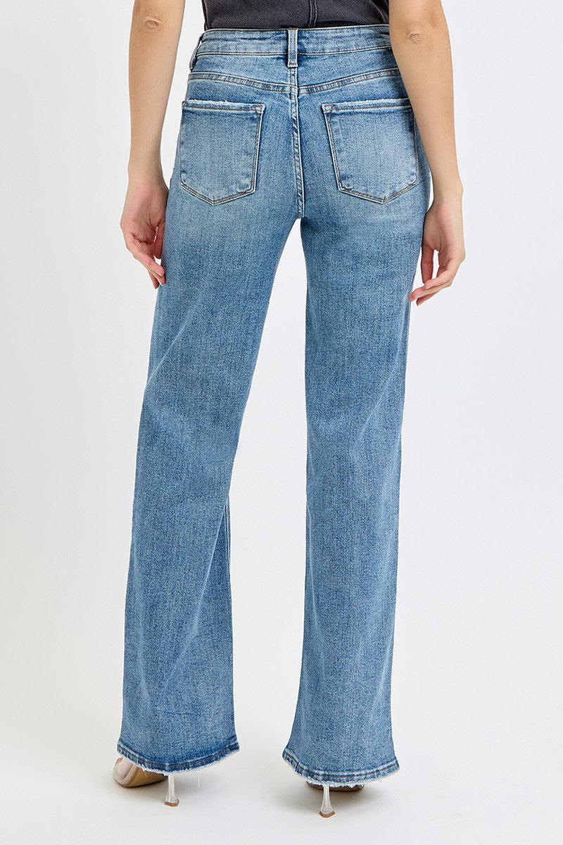 RISEN High Rise Wide Leg Ripped Jeans