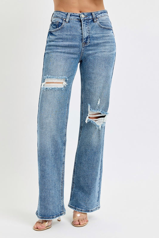 RISEN High Rise Wide Leg Ripped Jeans