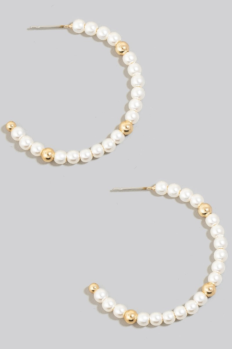 Pearl and Metallic Bead Hoop Earrings