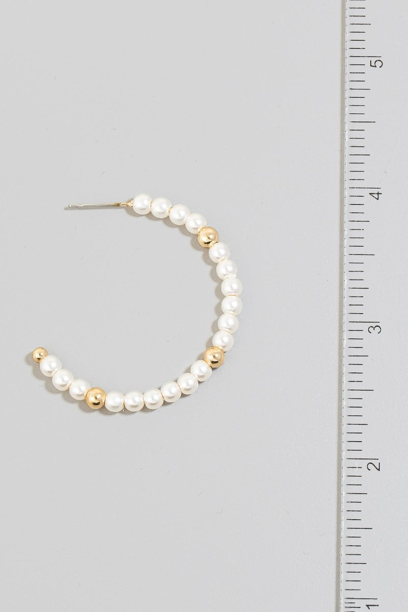 Pearl and Metallic Bead Hoop Earrings