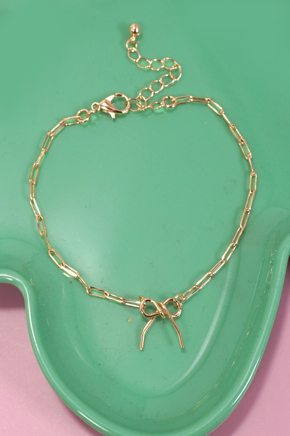 Delicate Bow Charm Drop Link Chain Bracelet