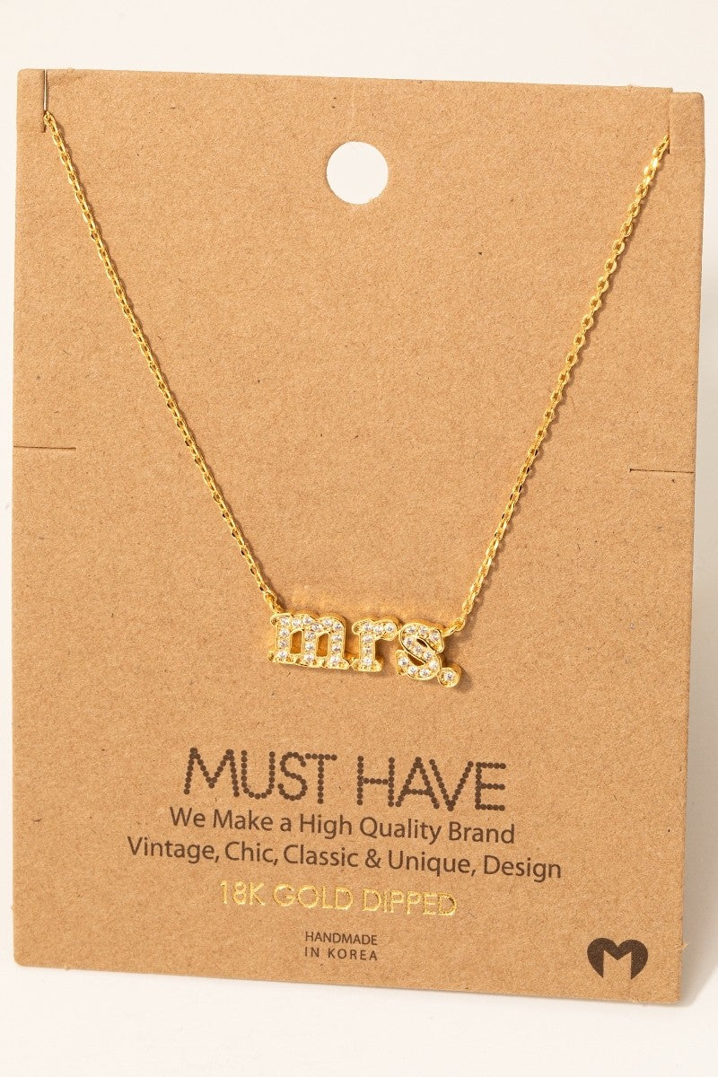 Gold Dipped Mrs Pendant Necklace