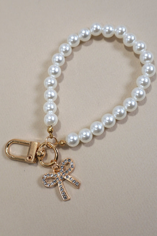 Pearl Bow Heart Bag Charm Keychains