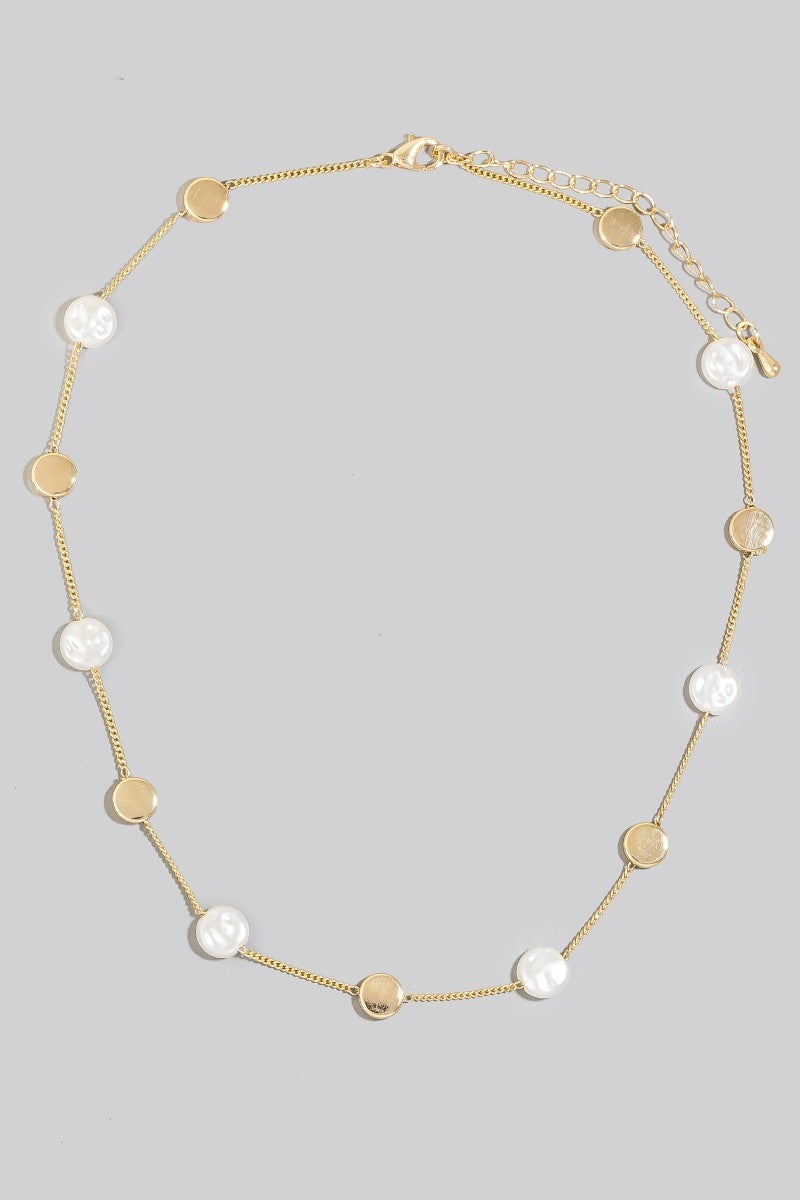 Gold Dipped And Pearl Discs Station Chain Necklace