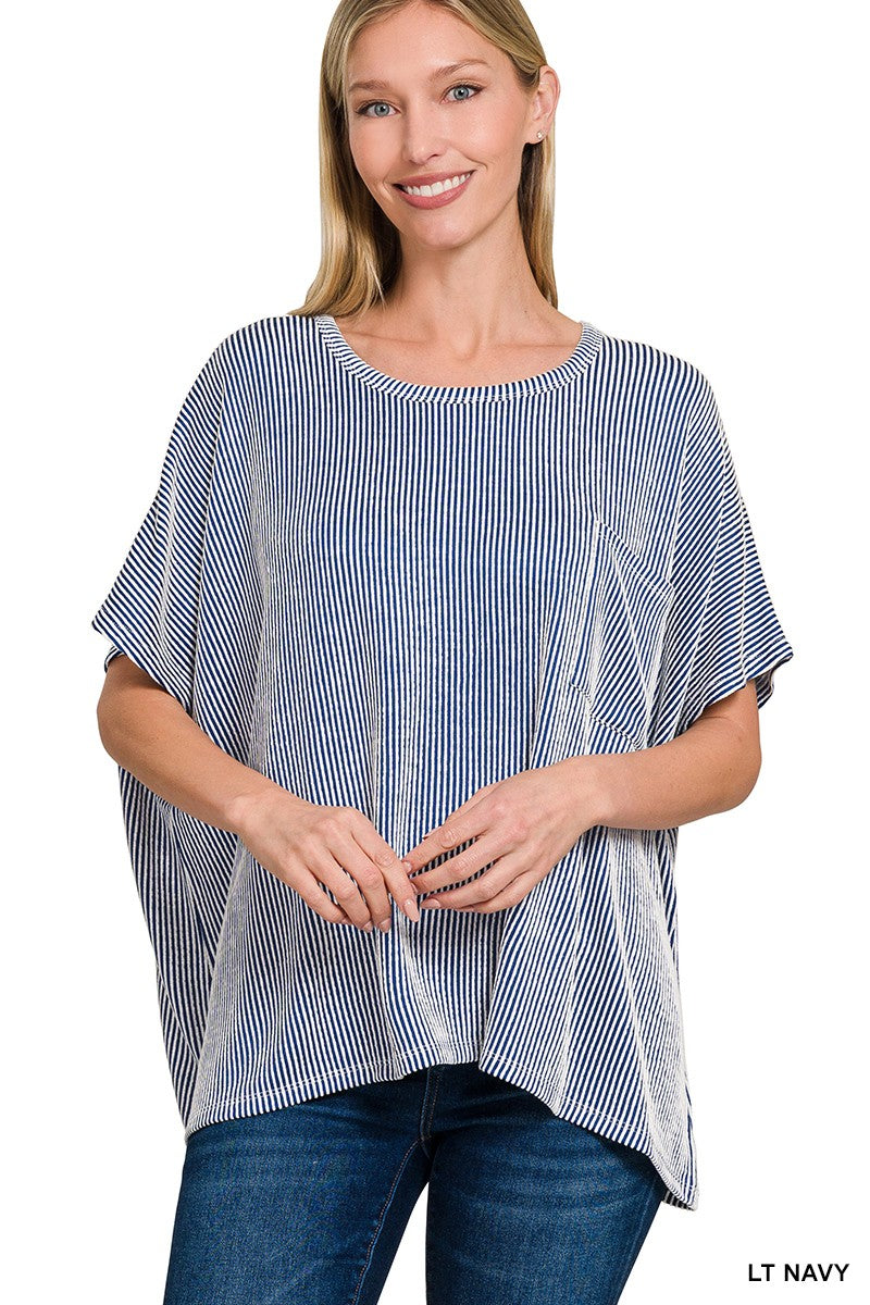Corded Rib Oversized Short Sleeve Top