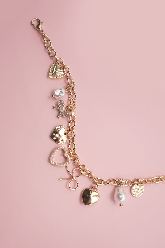 Charm Bracelet-bow Heart Pearl Disc Charms