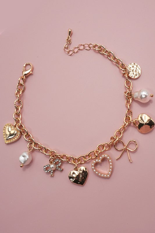 Charm Bracelet-bow Heart Pearl Disc Charms