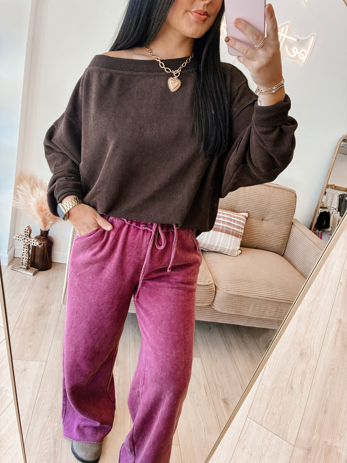 Staple Fleece Palazzo Sweatpants - Wine