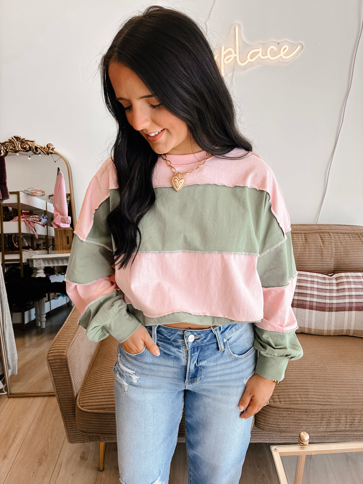 Plum Pretty Oversized Long Sleeve - Olive