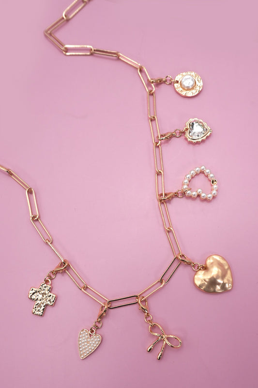 Bow Heart Removable Multi Charm Necklace