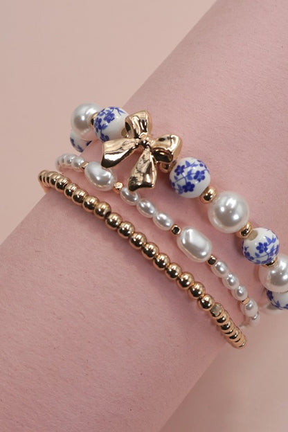 Blue Ceramic Porcelain Bow Multi Layer Bracelet