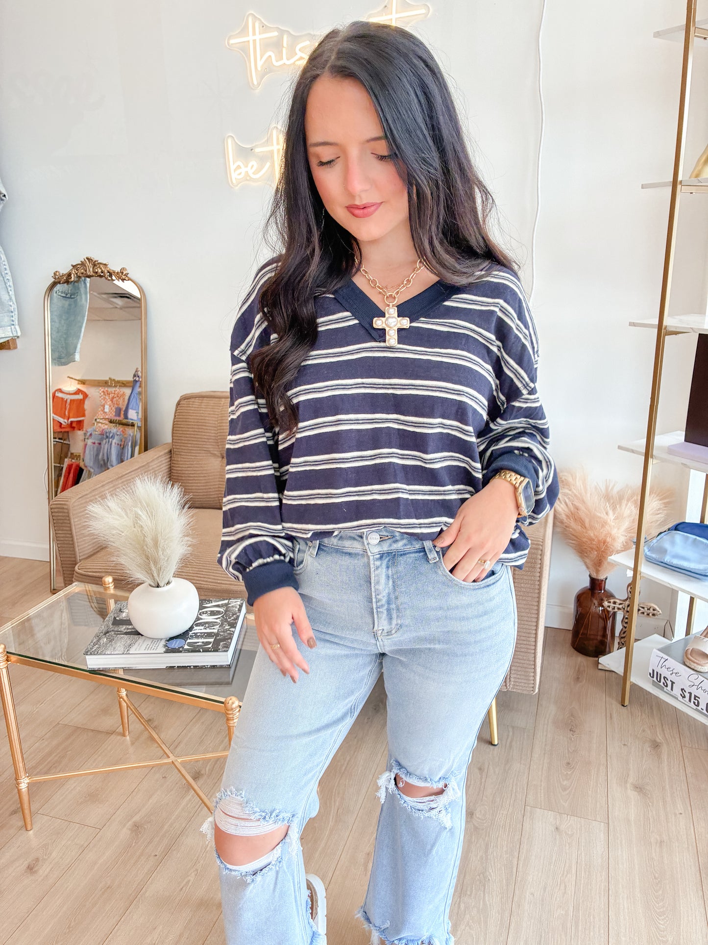 Lydia Stripe Long Sleeve - Navy