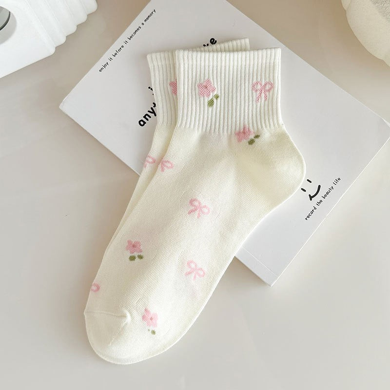 Woman Bow Flower Bow Mix Socks