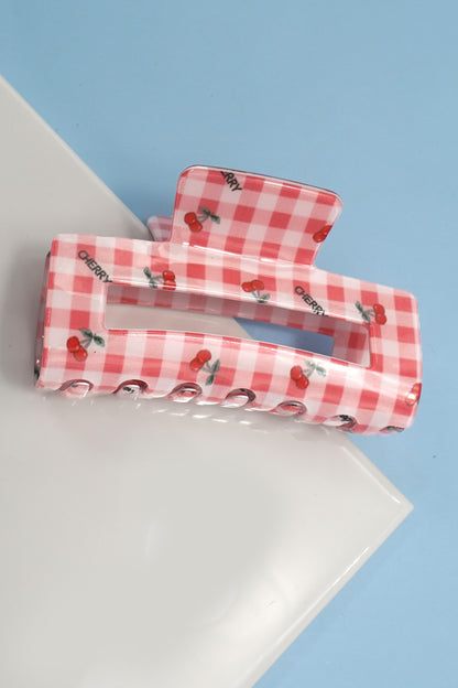 Checker Cherry Hair Claw Clips