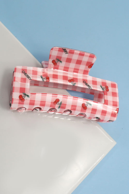 Checker Cherry Hair Claw Clips
