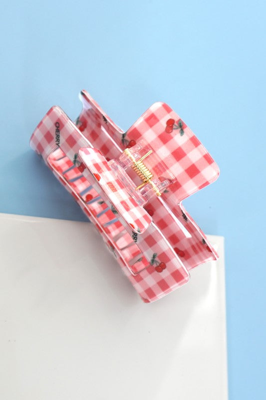 Checker Cherry Hair Claw Clips