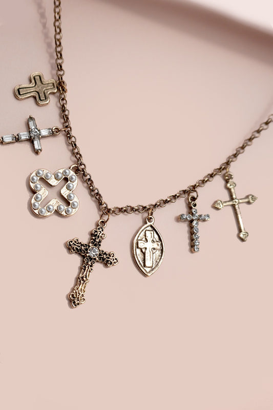 Charm Necklace-burnish Gold Cross Charms