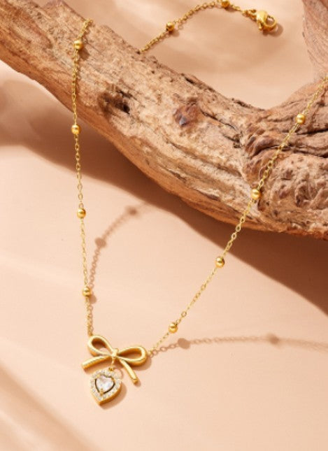 18k Stainless Steel Tarnish Free Bow Necklace