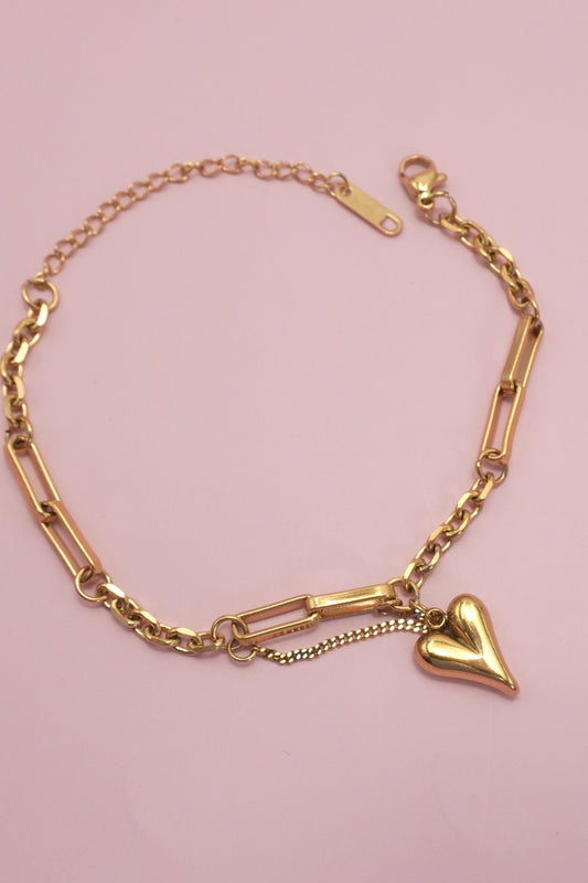 18k Stainless Steel Tarnish Free Heart Bracelet