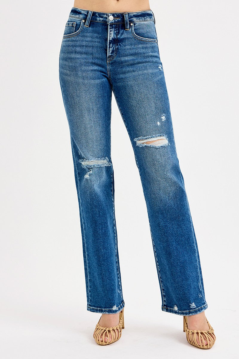 RISEN Tummy Control High Rise Straight Leg Distressed