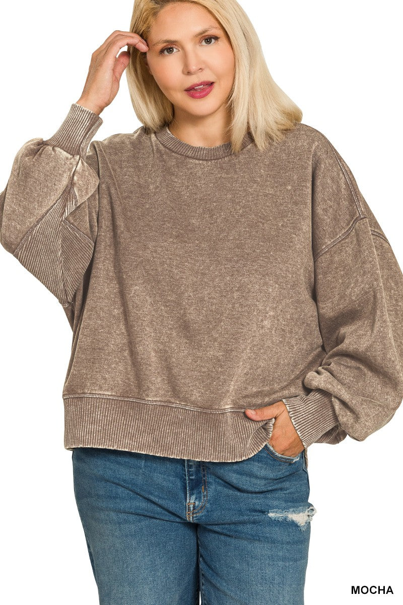Acid Wash Fleece Oversized Pullover