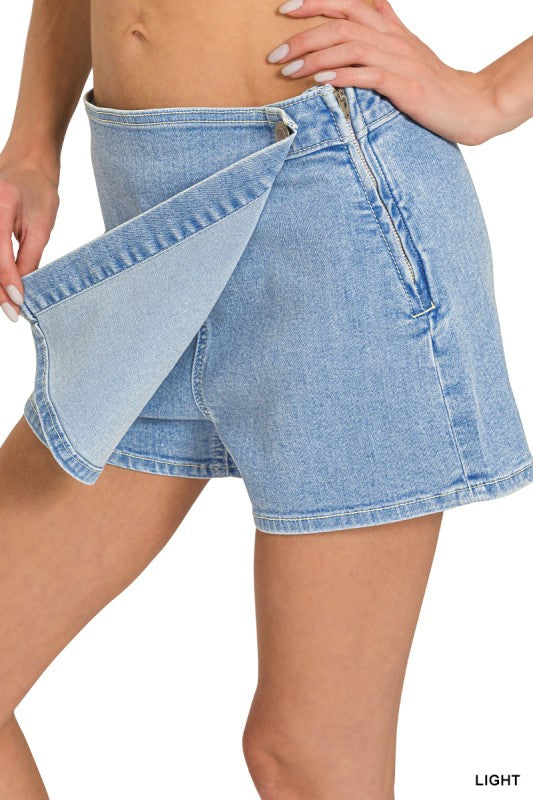 Wrap Front Skort Denim