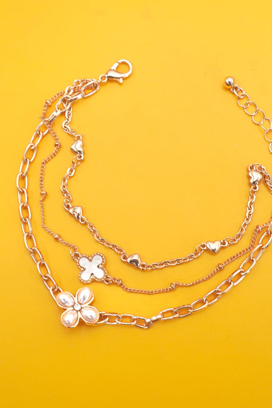 Charm Bracelet-multilayer Floral Pearl Cross