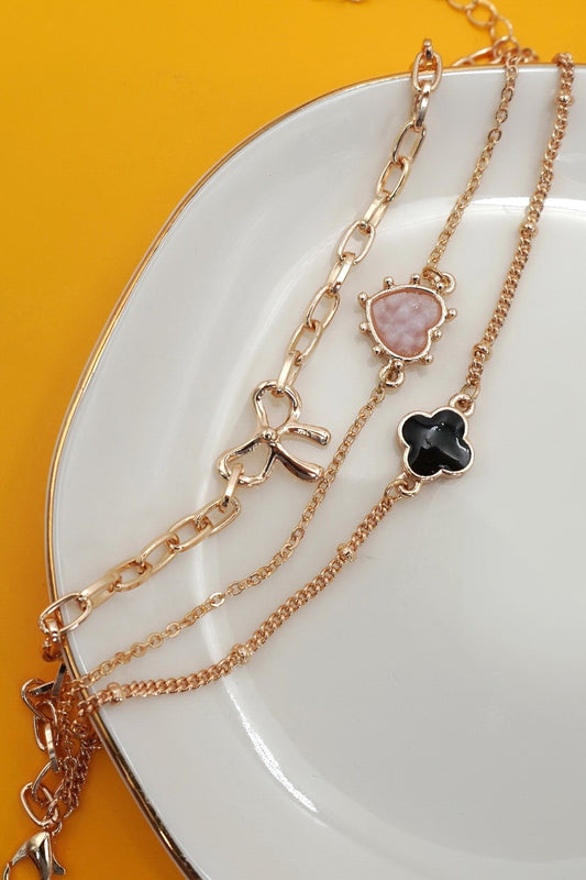 Charm Bracelet-multi Layer Heart Bow Clover