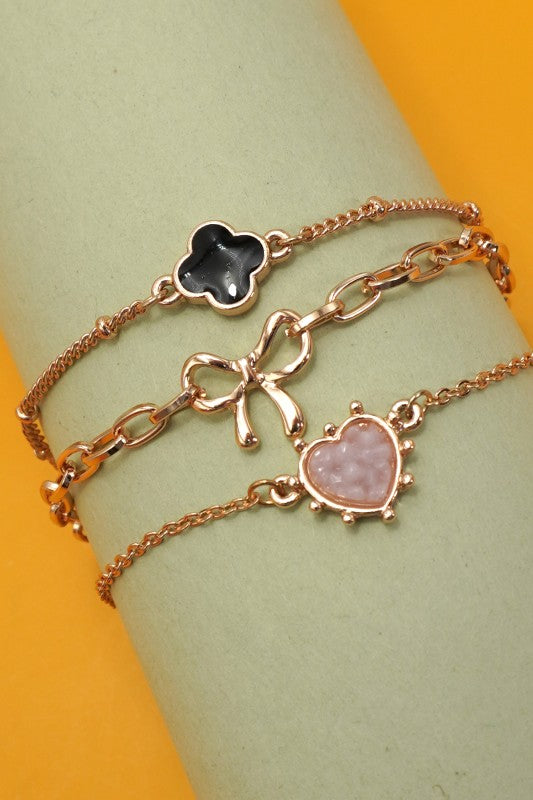 Charm Bracelet-multi Layer Heart Bow Clover